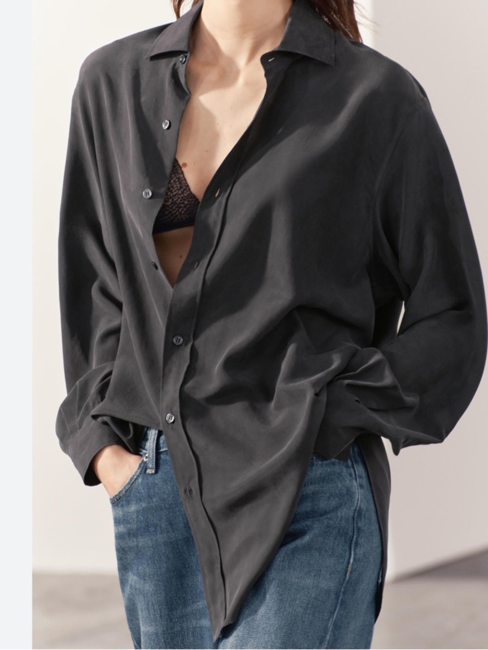 Zara silky oversized button down blouse